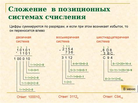 Вычисление суммы чисел 110 и 12 в разных системах счисления