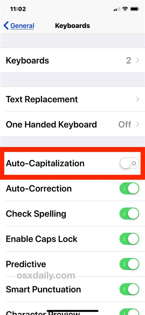 Как отключить автоматическое включение режима Заглавных букв на смартфоне от Apple