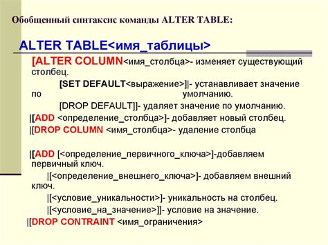 Метод расширения структуры таблицы с помощью команды "ALTER TABLE"