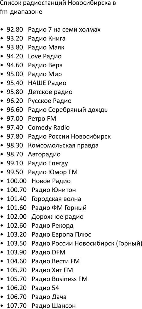 Описание доступных радиостанций и частот