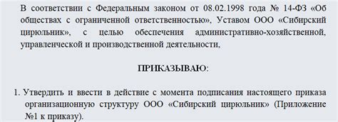 Содержание и организация структуры документа об организации