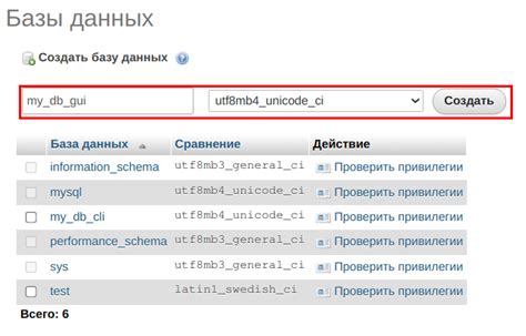 Создание новой базы данных в MySQL