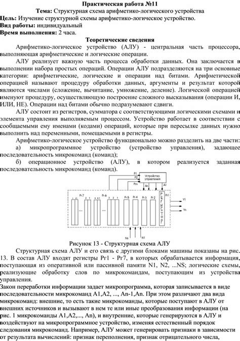 Структурная организация арифметико-логического устройства центрального процессора